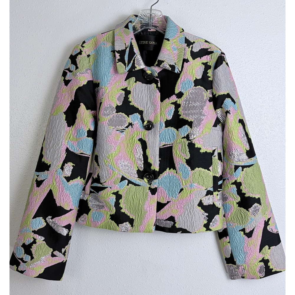 STINE GOYA Metallic Floral Jacquard Cropped Jacket L Maximalist